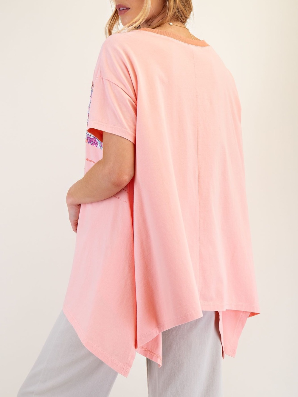 NWT EASEL Bohemian Pink Floral Color Block Asymmetrical Hem Top S M L - Picture 5 of 5